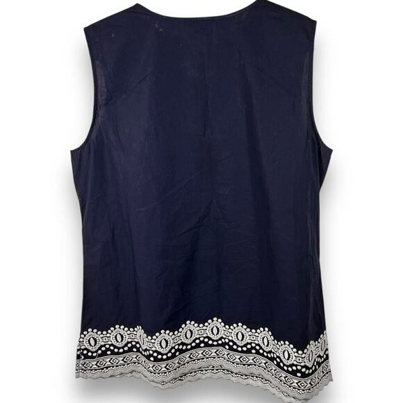 Talbots Embroidered Tunic Top Navy Cotton M - Picture 4 of 10